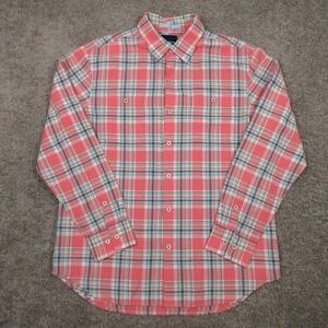 Tommy Bahama Shirt Mens Medium Pink Plaid Linen Cotton Two Pocket Button Up EUC